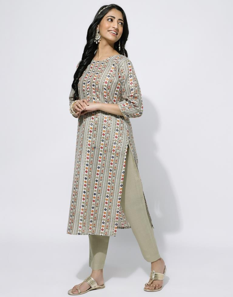 Buy Navy Blue Floral Printed Round Neck Kurta Online - W for Woman